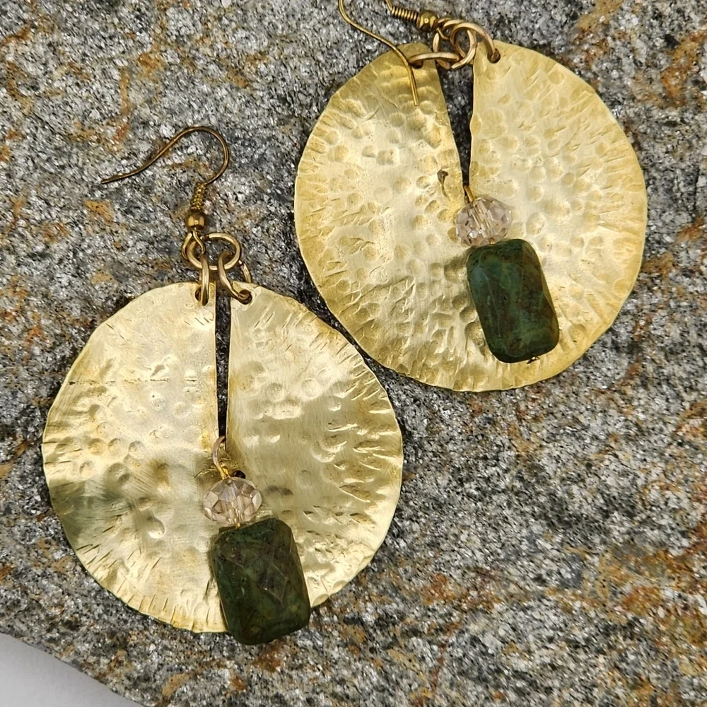 BRASS & AGATE CIRCLE EARRING MAXIMILIST DESIGN HANDMADE STATEMENT JEWELRY